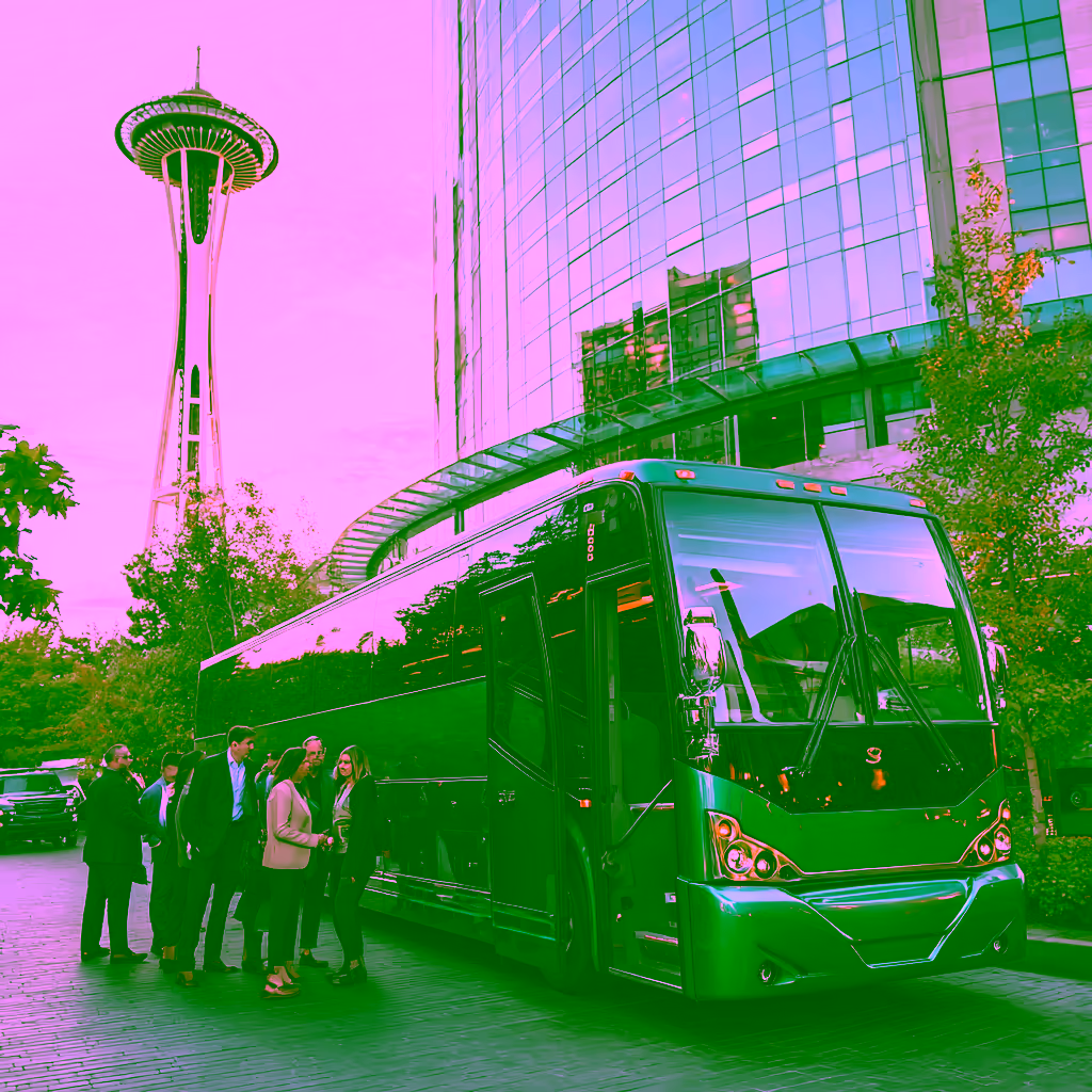 Passengers boarding a charter bus in Austin, TX