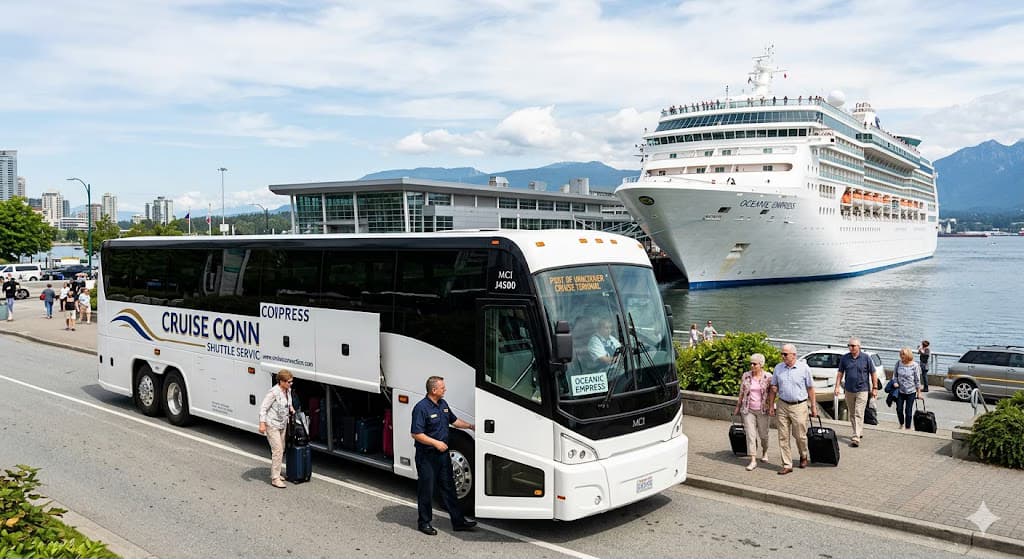 Charter bus for cruise ship shuttle transportation